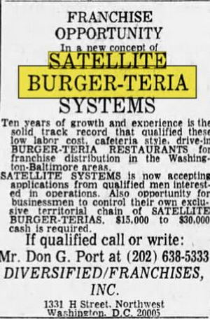 Satellite Burgerteria (Schwarzs Chuck Wagon, Charlies Chuck Wagon) - June 1969 Ad For Franchise In Baltimore Sun (newer photo)